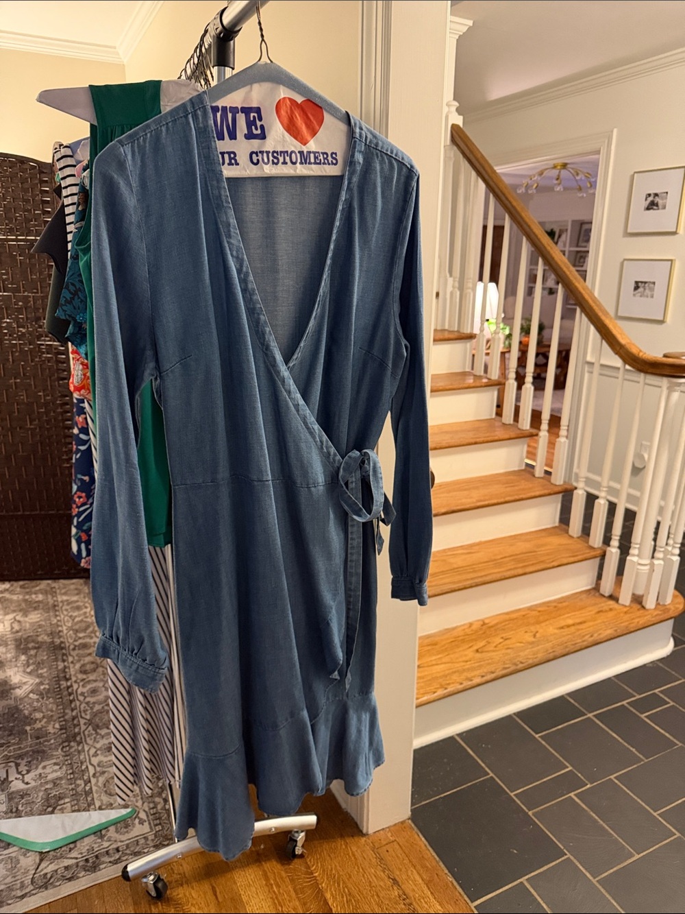 LOFT Blue Wrap-Style Long Sleeve Dress